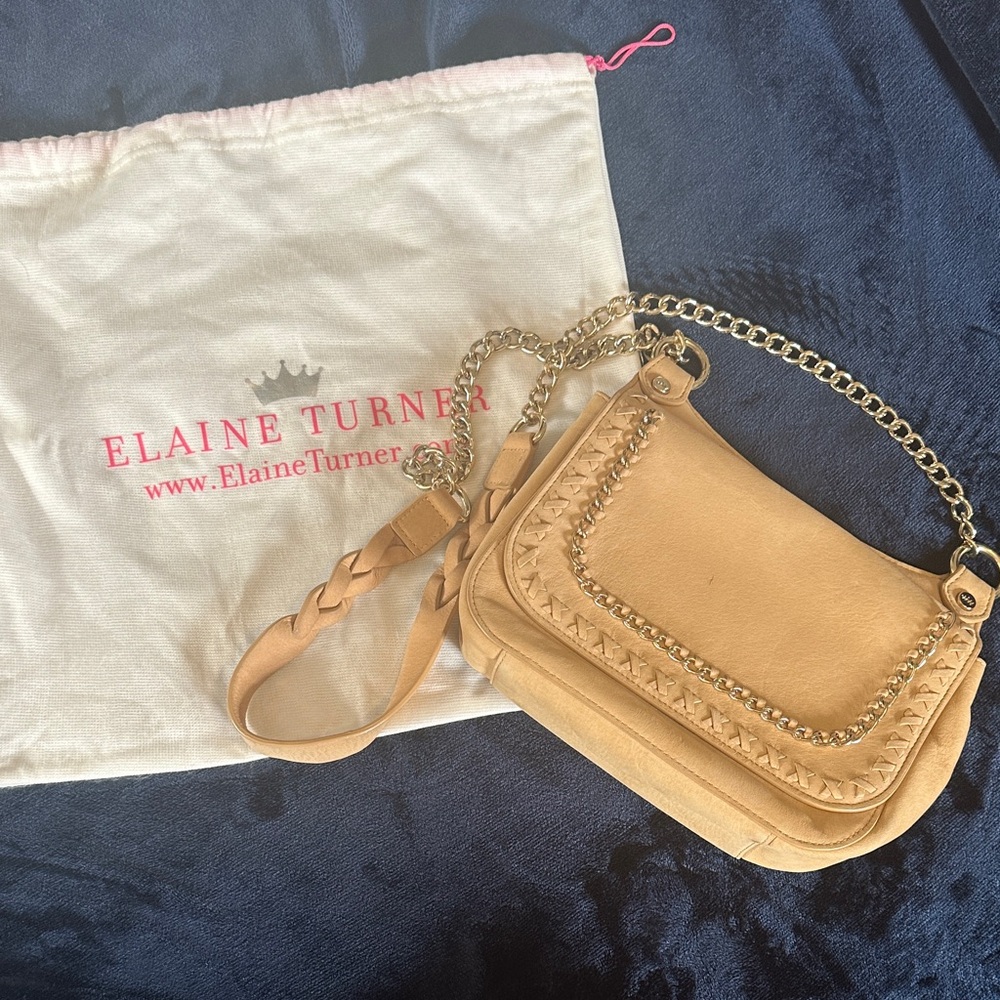 Elaine Turner Beige Crossbody Bag with Chain Detail